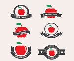6 Red Apple label vector